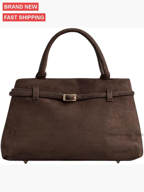 Handbags - Large Vegan Suede Tote Bag with Gold Hardware Slouchy Hobo Satchel